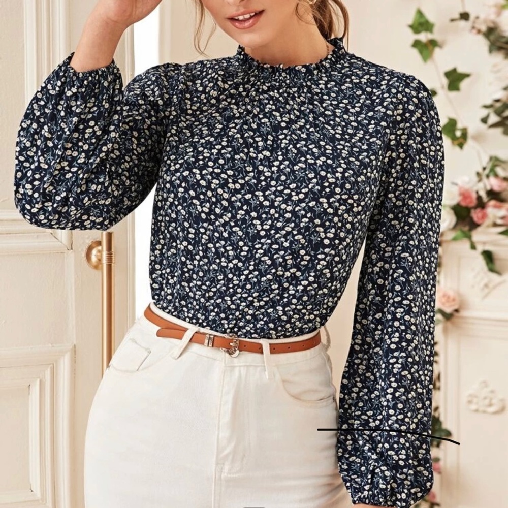 Floral, Long Sleeve Neck Blouse